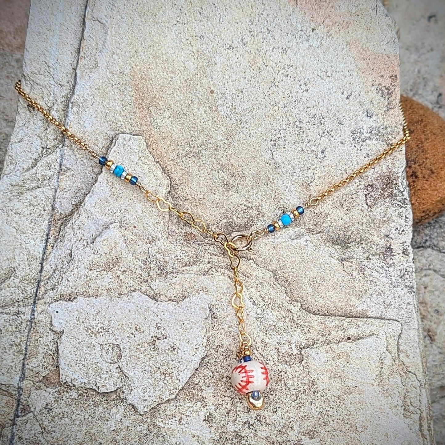 Houston Star on 14kt gold filled rollo chain w/ round beaded frame, sleeping beauty turquoise adjustable 15.5-17.5 inches