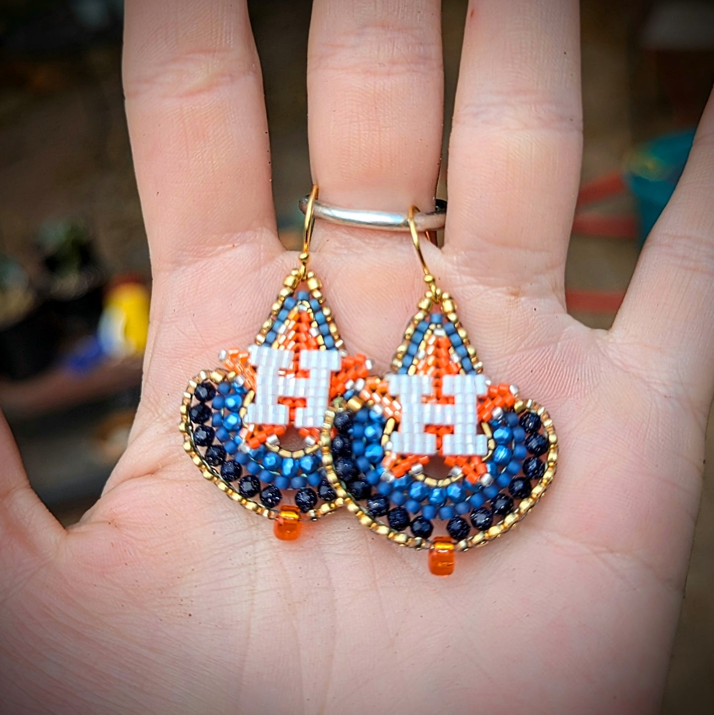 Houston Star gold beaded drops. One of a kind and handmade