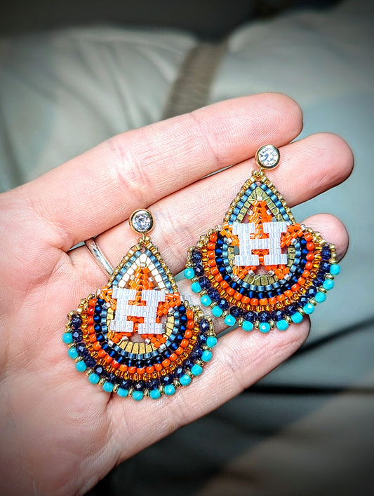 Houston star elegant drop studs,  turquoise color crystals.  Gold plated cz studs (.925 sterling silver posts)