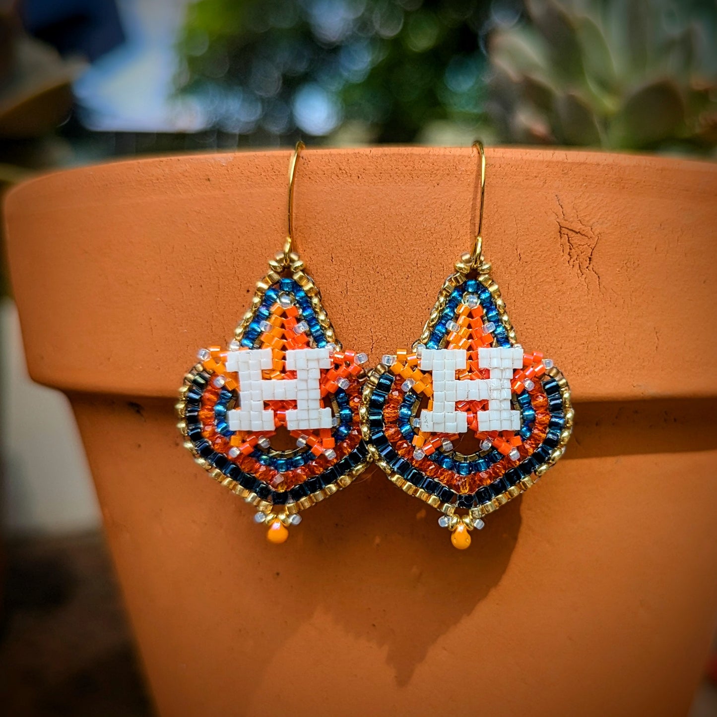 Houston Star gold beaded drops. One of a kind and handmade