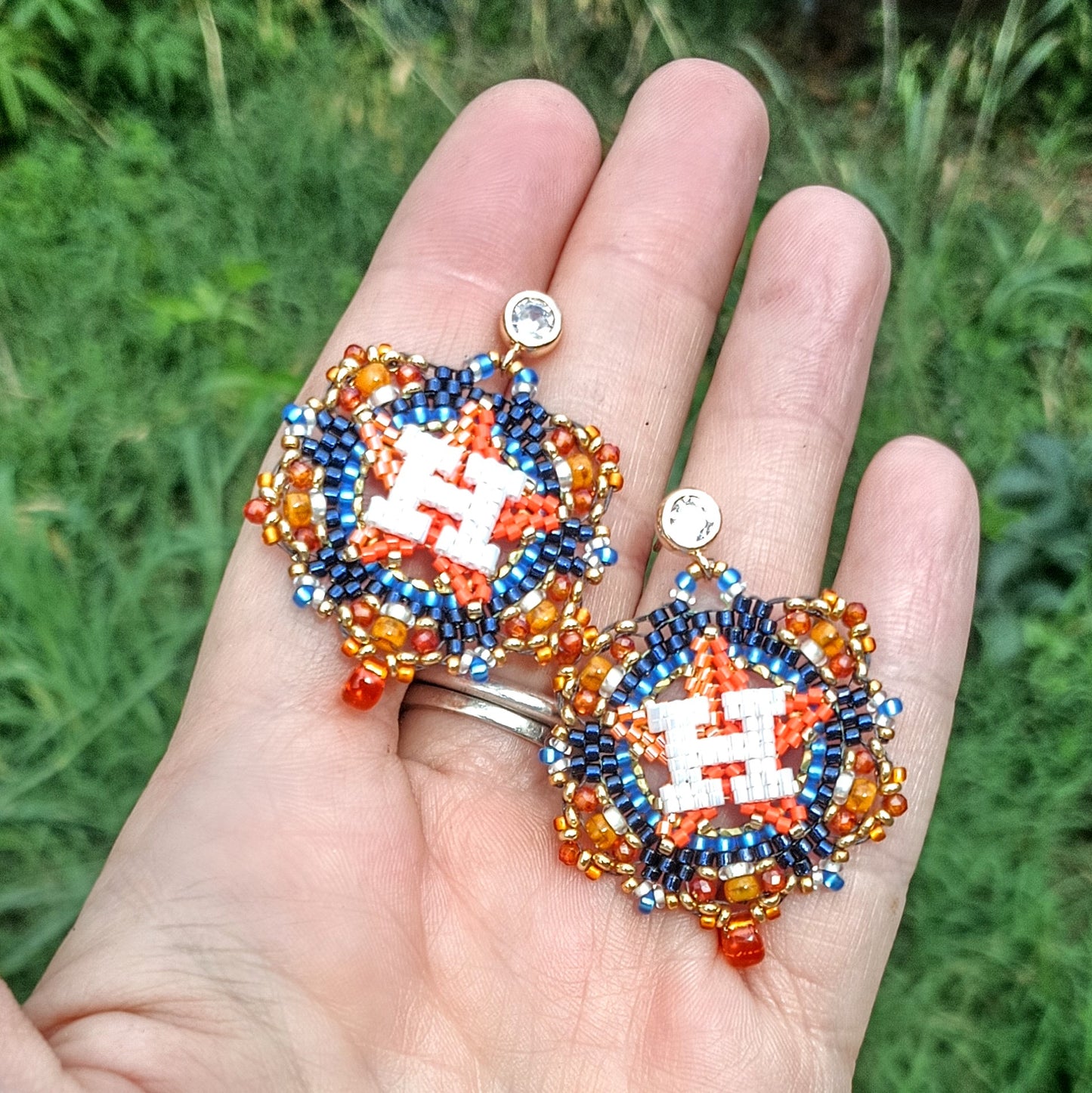 'Fancy' Round Houston Star Earrings in gold plated sterling silver cz studs