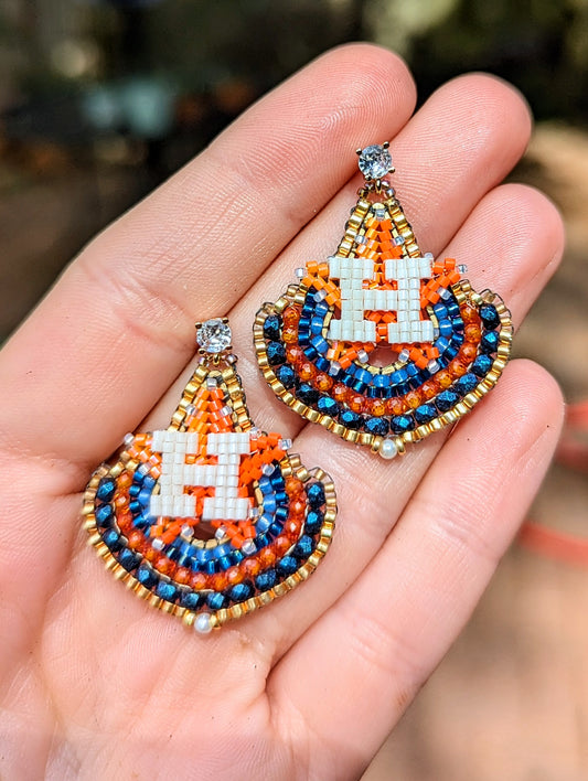 Houston star elegant beaded drop studs -Gold plated cz studs (.925 sterling silver posts)