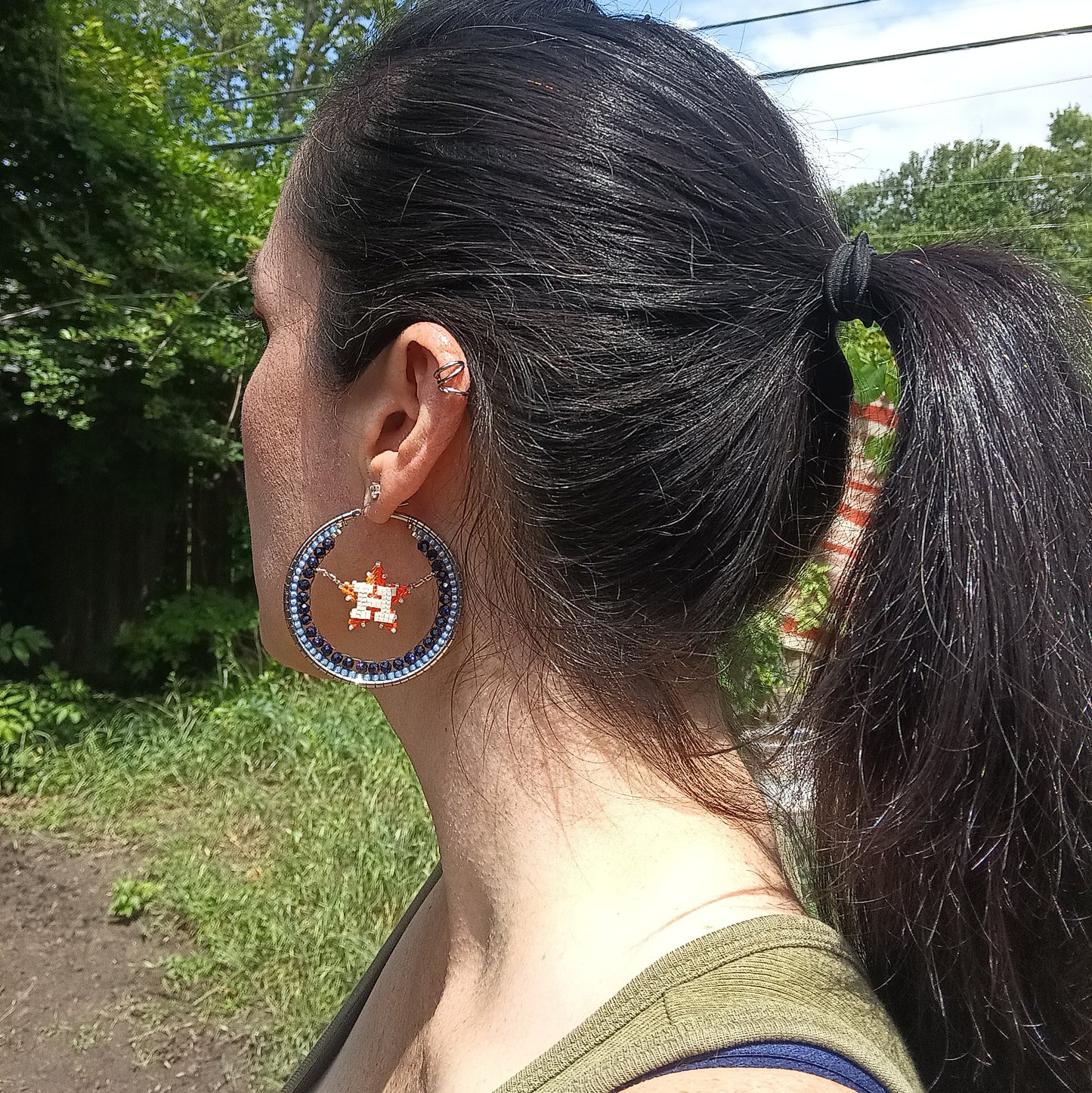 Large (50mm) Houston Swinging Star Silver Hoops