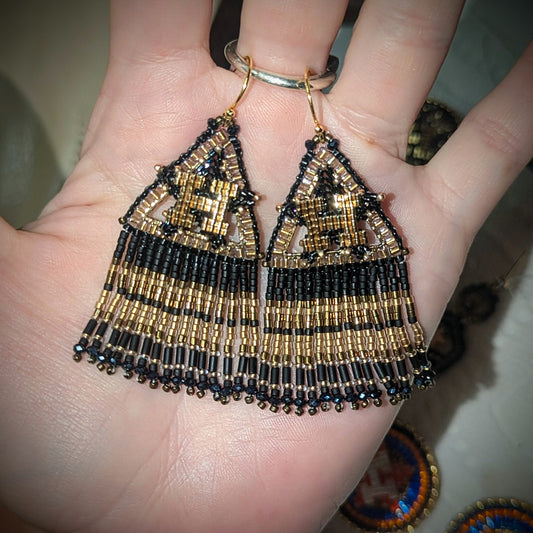 Black and Gold Houston Star fringe, gold plated sterling silver hooks