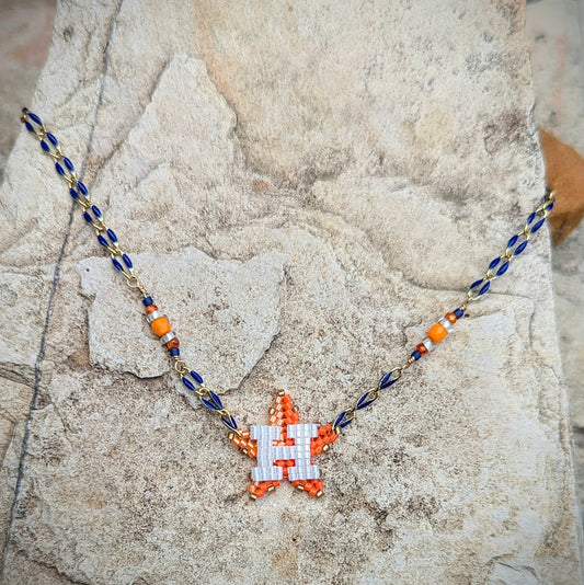 *NEW* Houston Star choker on 14kt gold filled blue enamel chain. 14.5-17 inches adjustable