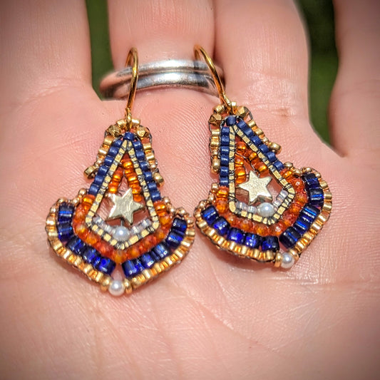 Teny tiny gold star drops, with freshwater pearls on gold plated sterling silver hooks
