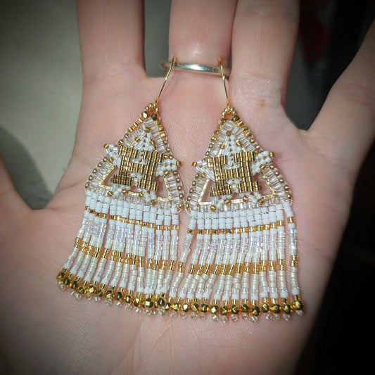 White and Gold Houston Star fringe, gold plated sterling silver hooks