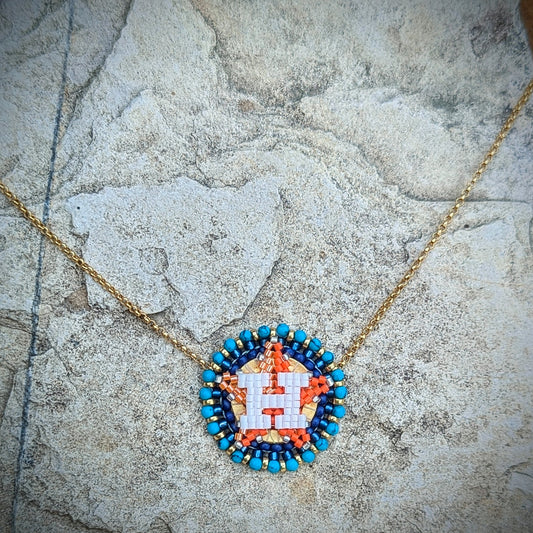 Houston Star on 14kt gold filled rollo chain w/ round beaded frame, sleeping beauty turquoise adjustable 15.5-17.5 inches